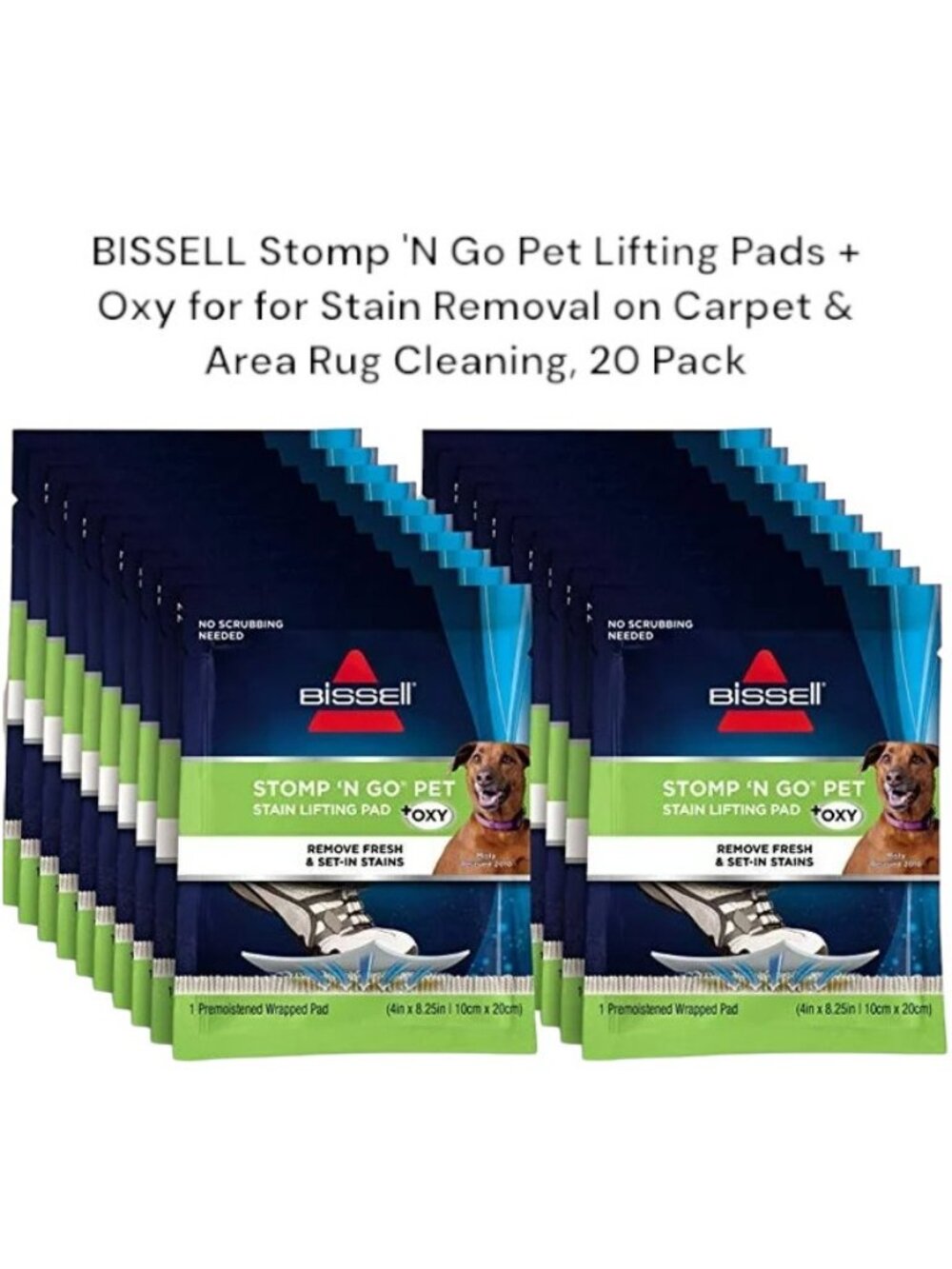Bissel Stomp 'N Go Pet Lifting Pads + Oxy Stain Carpet Rug Cleaning, 20 Pack